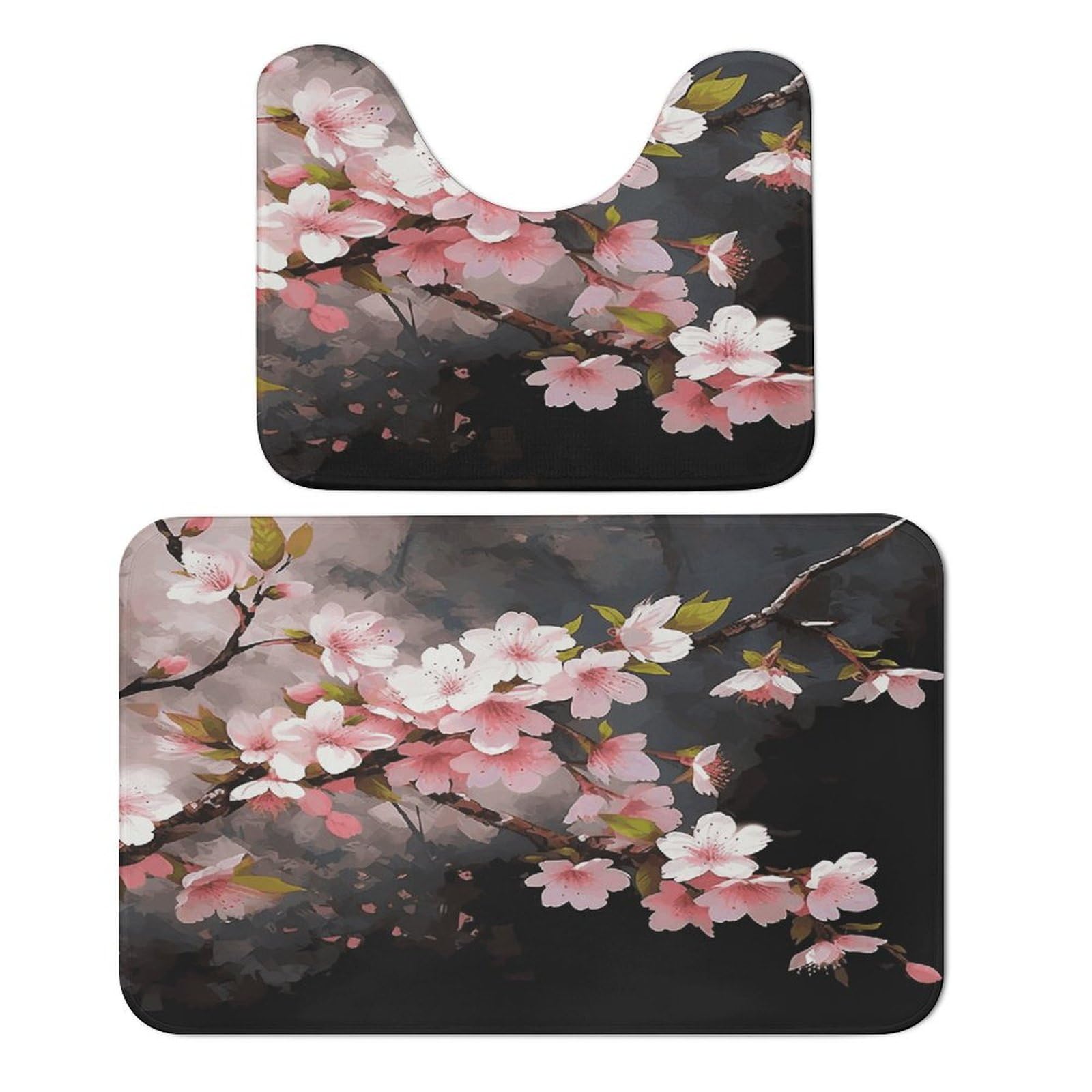 Tapis de sol en velours corail lot de 2 à motif fleurs de cerisier
