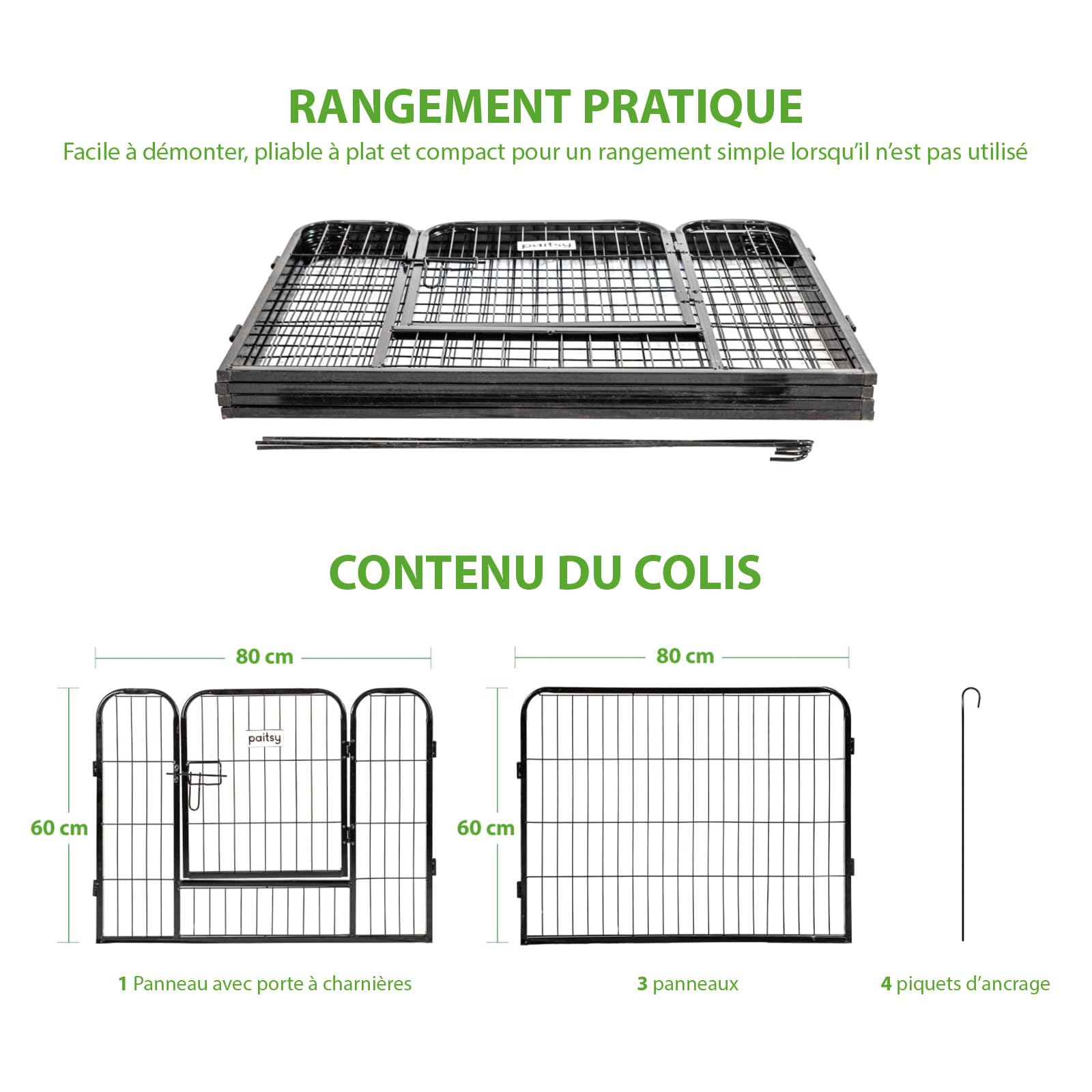 Parc Enclos pour Chien Chiot et Lapin GARDEO80x60x4, 4 Panneaux 80X60cm, 0,64M2, modulable, intérieur et extérieur, Pliable, Garantie 5 Ans