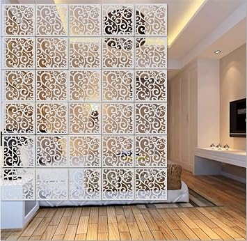 AMIPOS White Hanging Room Divider Wood Plastic Room Divider DIY Panel Screen Partition Wall Divider Room Decoration with All Accessories 11.4 x 11.4 inch A1