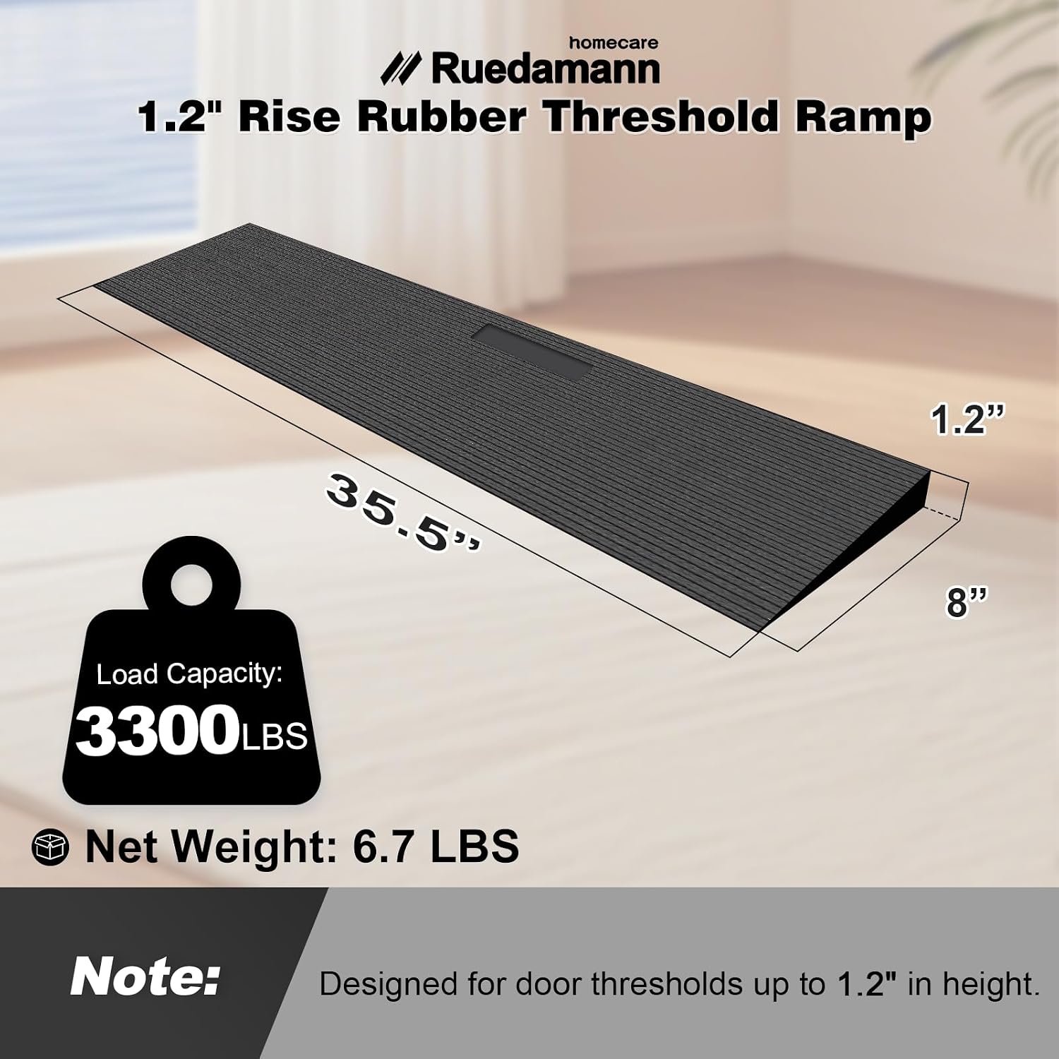 Ruedamann 3300 lbs Threshold Ramps for Doorways, 1.2" Rise Rubber