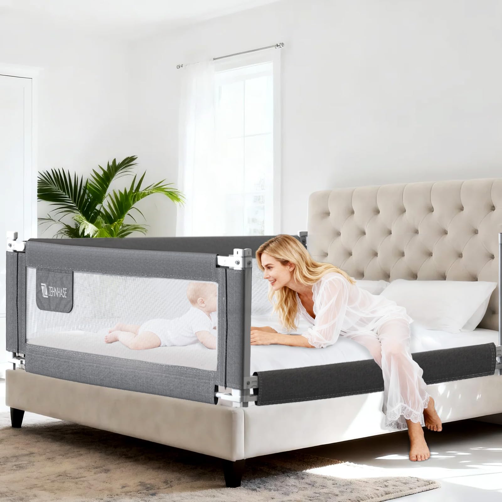 ZAHNHASE Barriera Letto Bambini Viaggio Guardrail sicurezza/protezione removibile per letto bambino - 180cm,Grigio,1pc
