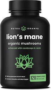 Organic Lions Mane Supplement 2700 mg | 10:1 Lions Mane Extract, 120 Vegan Capsules, High Absorption Formula Enhanced with Cordyceps & Reishi Mushroom | Mental Clarity, Memory, Focus & Immune Support