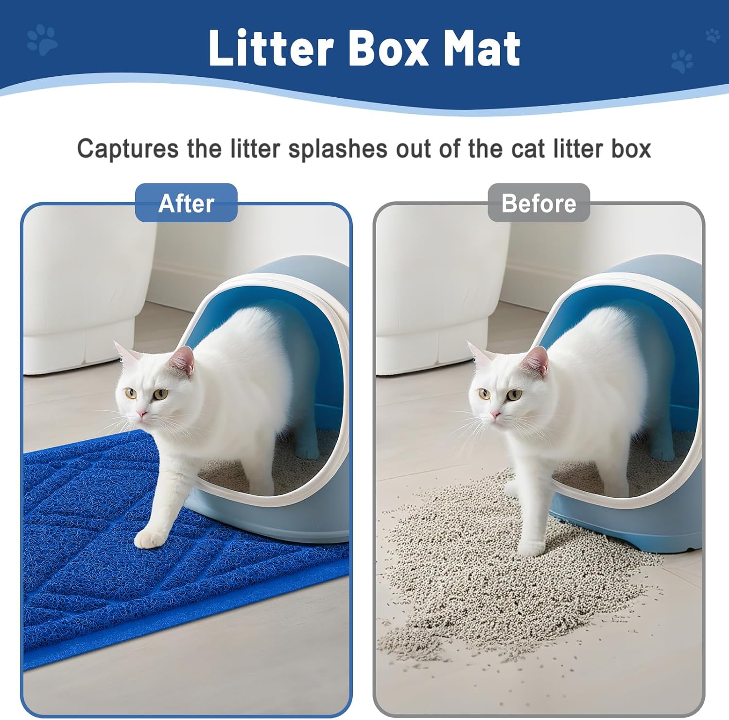 Smiry Cat Litter Box Mat 36x24, Non-Slip Water Resistant Litter Trapping Mat, Easy Clean Less Waste and Urine-Locking Cat Carpet for Indoor, Blue