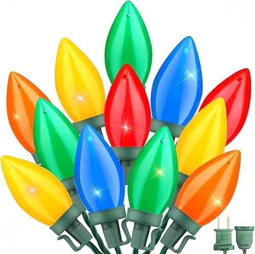 Couah C9 - Tira de luces LED de Navidad, luces LED multicolor vintage de 23 pies con 35 bombillas LED C9 coloridas, tira de luces al aire libre para