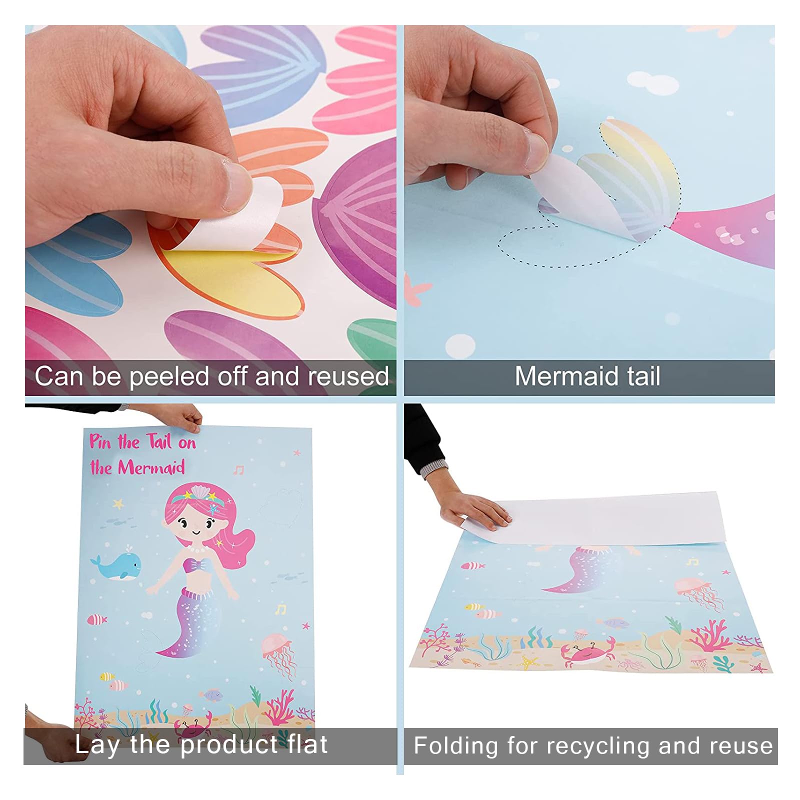 Gioco Pin La Coda Sulla Sirena - Set Completo Con Poster E Adesivi Per Feste Bambini - Foto 2