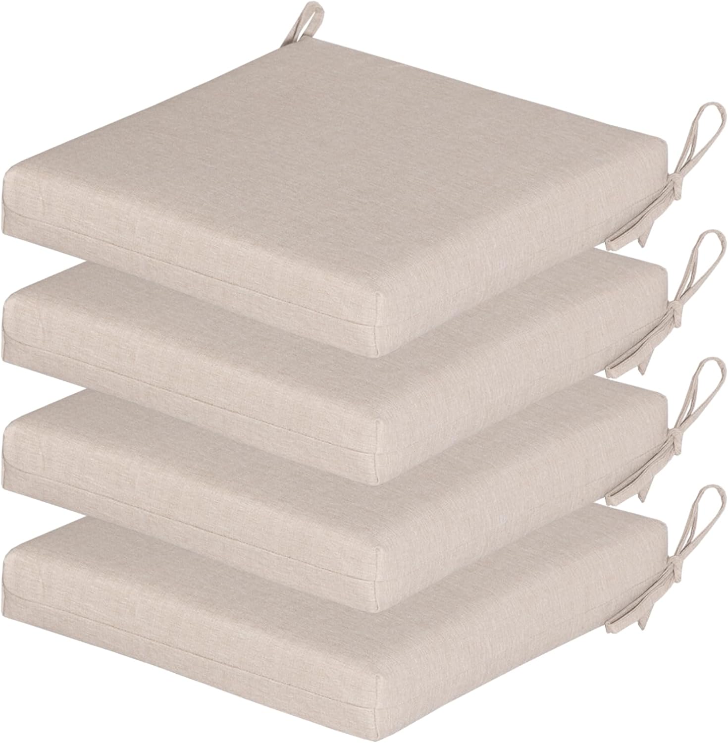 COZYVIDA Outdoor Chair Cushions Set of 4, 20"x20" Square Seat Pads with Tie Straps and YKK Zippers, 30D High-Density Foam, Water-Resistant Fabric,UV-Resistant 1000+ Hrs,Putty