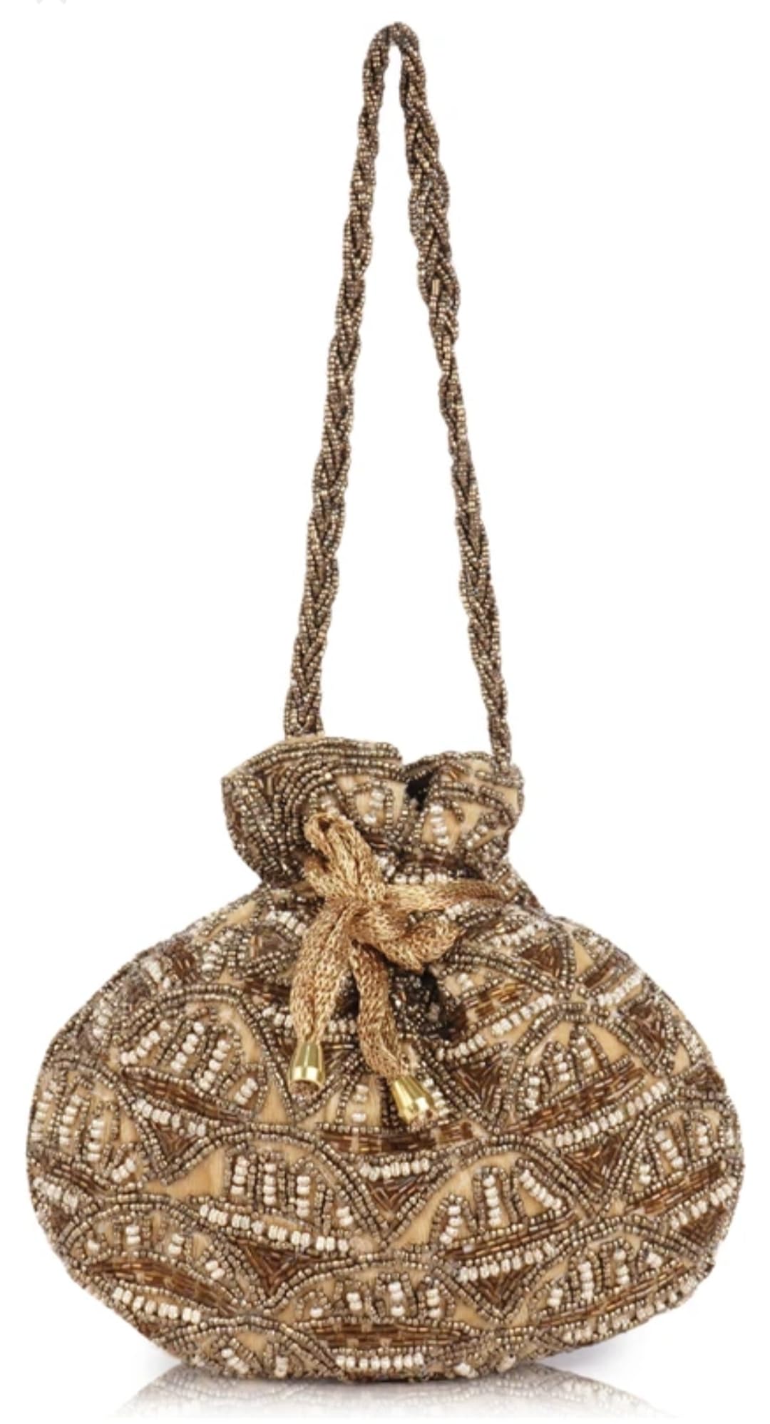 Silk Fabric Beaded Potli Bag with Gold Embellished Drawstring and Intricate Handcrafted Design For Women-image-12