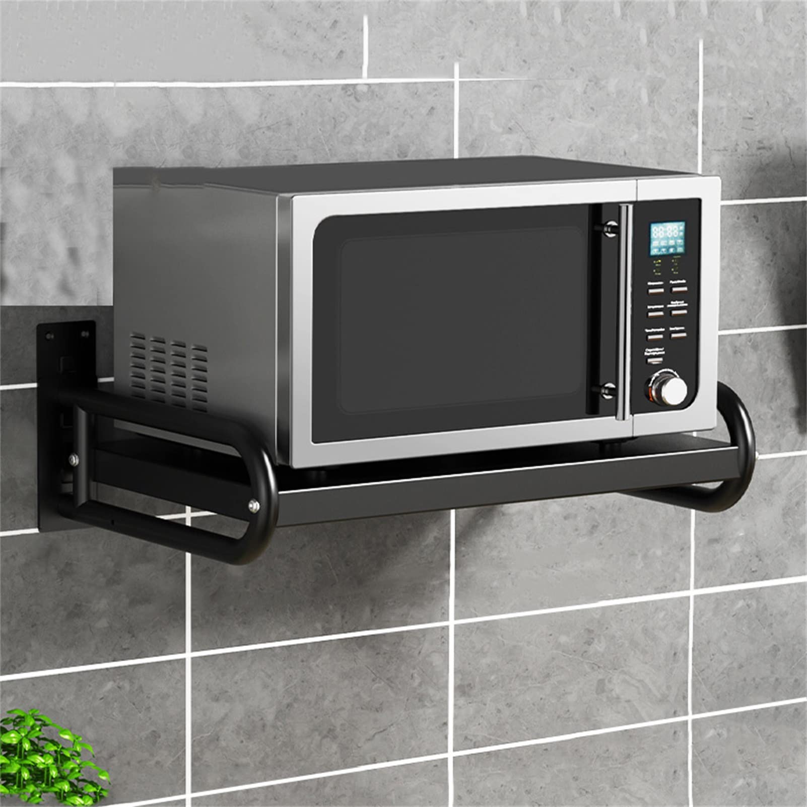 Support micro-ondes extensible noir pour rangement de cuisine murale