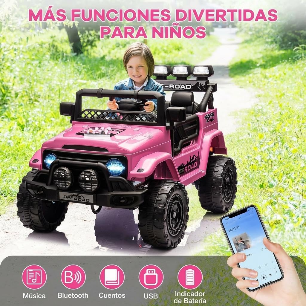 GarveeMore Coche Electrico para Niños 12V - Carro Electrico Infantil con Mando Remoto 2,4G, Música, Antivibración, Ruedas Anchas, 3 Velocidades y Luces LED - para Niños 3-5 Años, Rosa — view 7