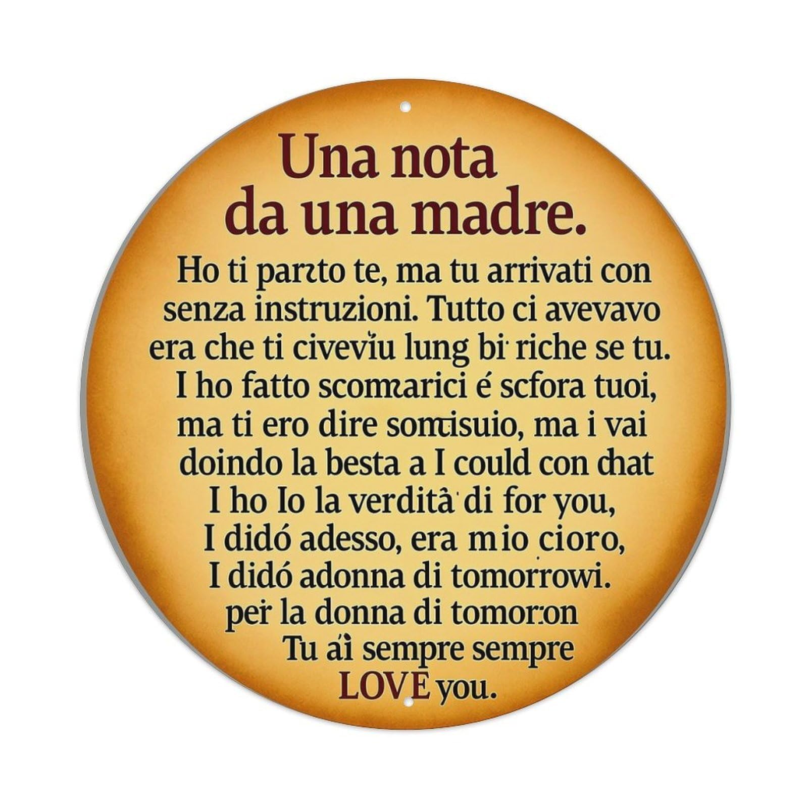 Jdyansheng Vintage Una Nota Da Una Madre Tin Sign Metal Poster Metal Signs For Home Man Cave Bar Cafe Kitchen Laundry Room Wall Decorations 8X8 Inches