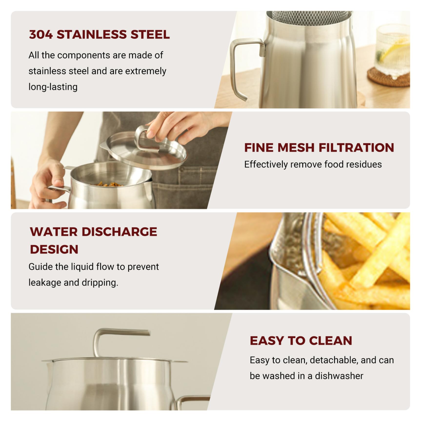 Passoire à huile 2 en 1 et récipient à graisse de bacon – Pot filtrant de cuisson avec solidifiant pour l'élimination, friteuse réutilisable pour la gestion l'huile cuisine