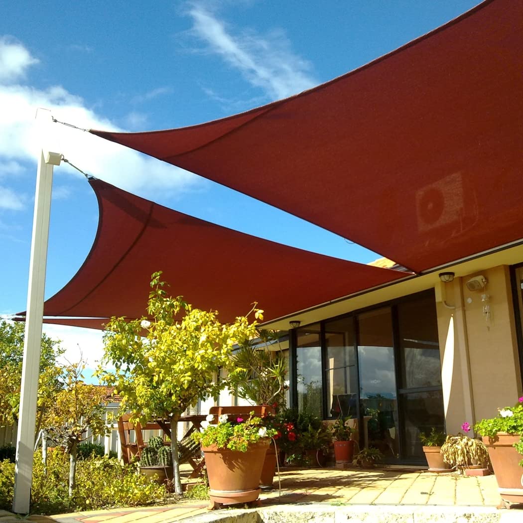 Sonnensegel, wasserdicht, Gartenüberdachung, dunkelrot, 5 x 6 m, Polyestergewebe, 98 % UV-Schutz, Terrassensegel Garten