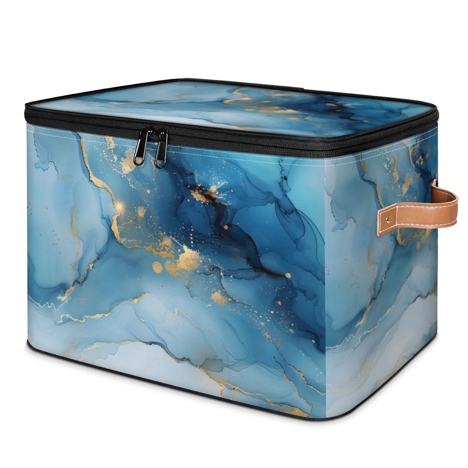Confezione da 2 contenitori in marmo blu con coperchio con cerniera in tessuto, cubi per la casa, cestini per vestiti, organizer contiene marmo