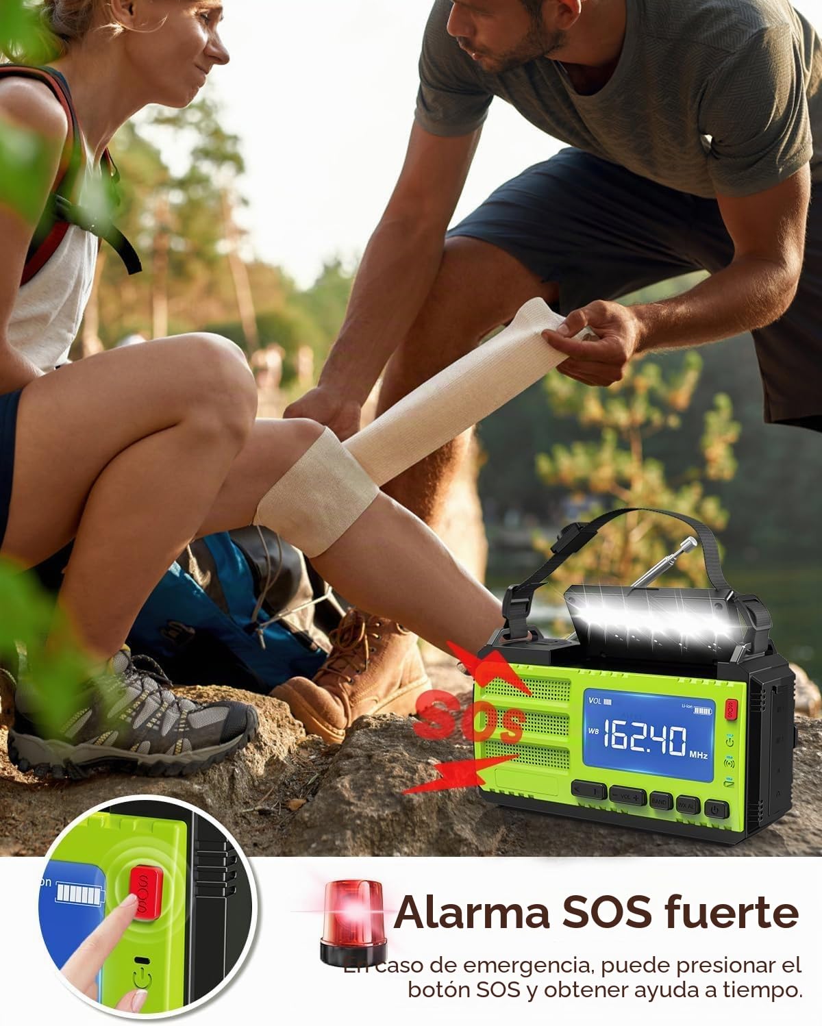 Radio de emergencia de manivela de 10000 mAh/37000 mWh, radio de alerta meteorológica AM FM NOAA, portátil, solar, 4 métodos de carga, linterna de 3 modos, lámpara de lectura, alarma SOS, cargador de