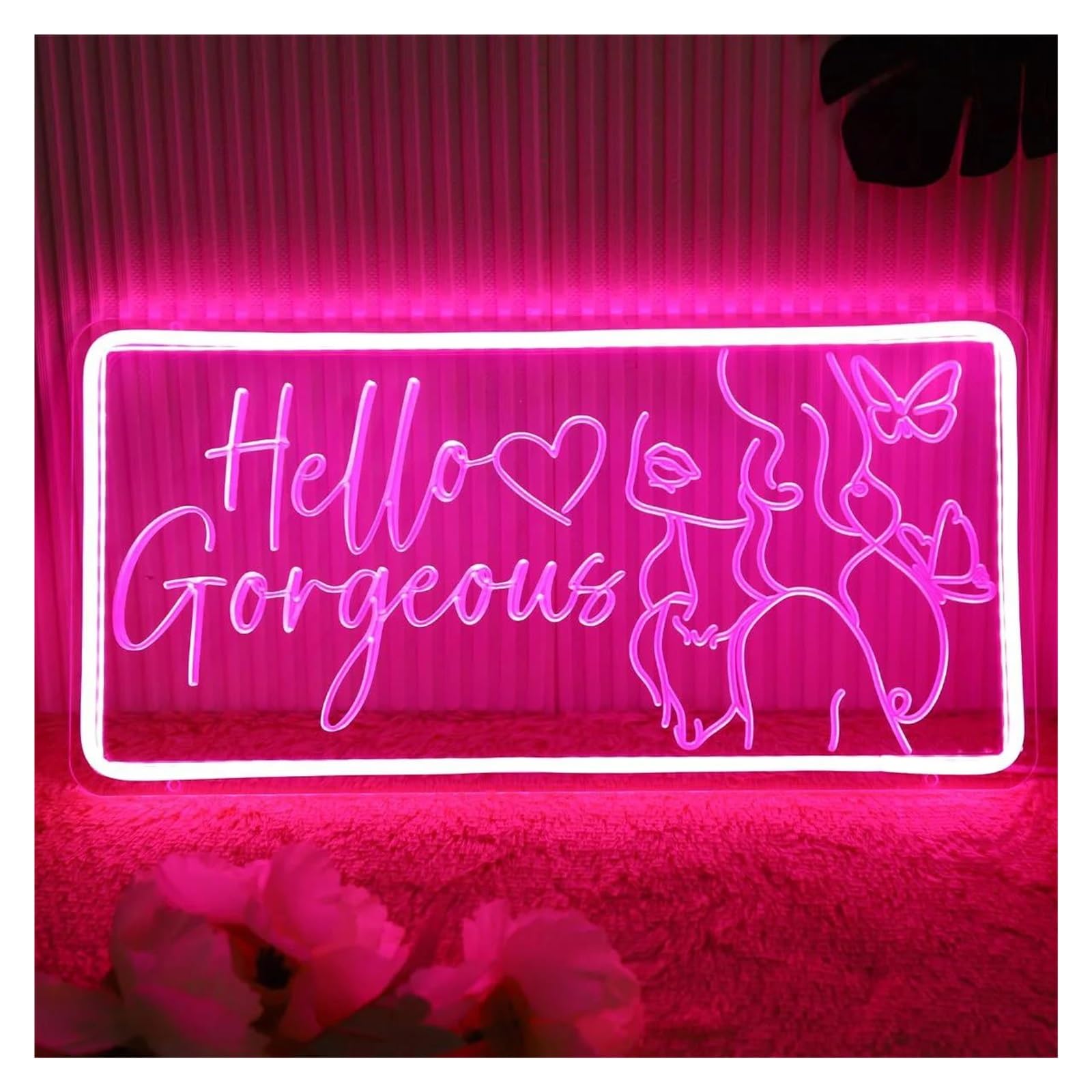 LEMST Sign Lamp Hello Gorgeous neon Sign,Suitable for Beauty Shop, Bedroom and Wedding Party Decoration 40x20cm