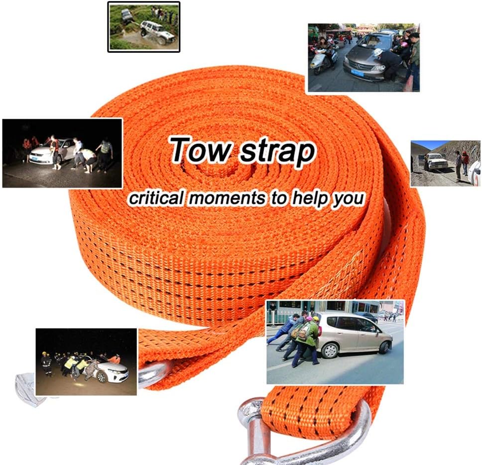 Nylon Heavy Duty Tow Strap Recovery Strap with Hooks 10,000 LBS Break Strength, U Ring Shackles (2pcs), Recover Your Vehicle Stuck in(5m)