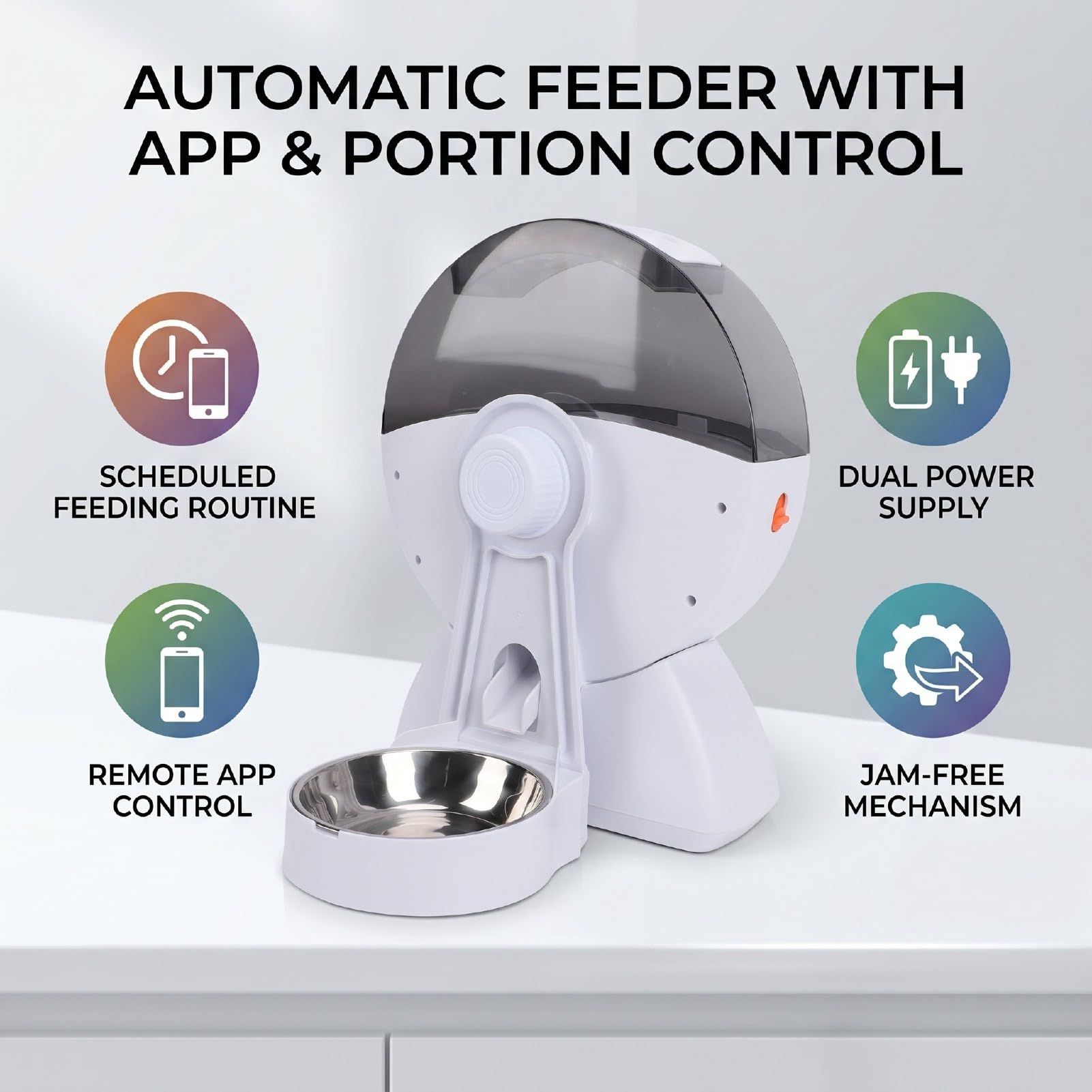 banapoy Comedero Automático Gatos, Dispensador Comida Seca | Temporizado, Control Remoto, Programable Inteligente 2L, Sin Obstrucciones, 2 Fuentes Alimentación, para Gatos Perros