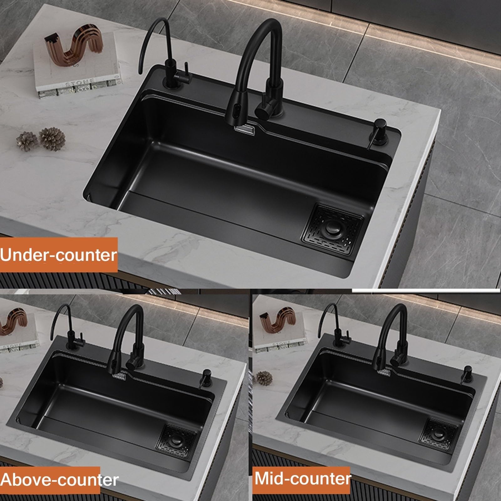 Harnart Einbauküchenspüle Aus Edelstahl 304 – Große Einzelspüle Mit Digitaldisplay & Herausziehbarem Wasserhahn