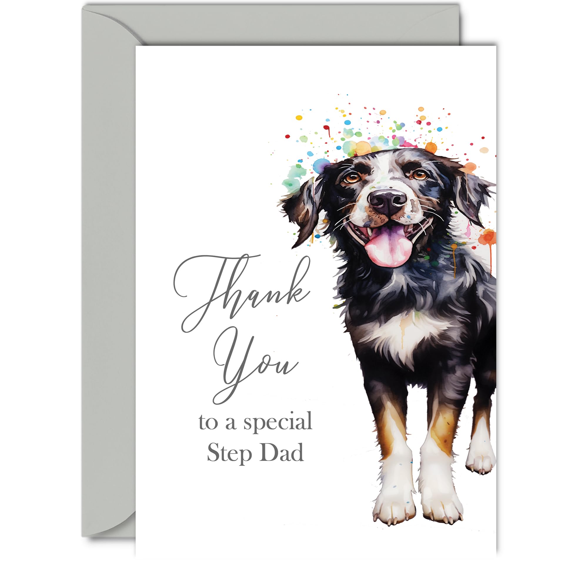 Thank You Cards for Step Dad - Party Dog - Thankyou Cards for Step Dad from Step Son Step Daughter, Heartfelt Appreciation Card 5x7 Inch Thank You So Much Greeting Cards