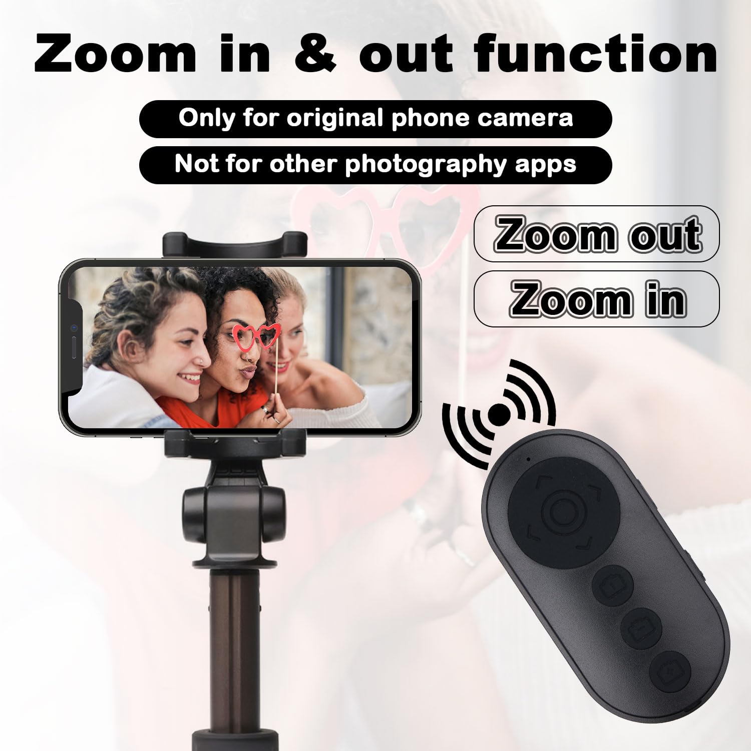 Zdalny Wyzwalacz Migawki Aparatu Bluetooth do iPhone'a Androida, Bezprzewodowy Wyzwalacz Migawki z Zoomem i Przełącznikiem Kamery Przedniej/Tylnej Zdalny Przycisk do Zdjęć i Filmów Vlogowania