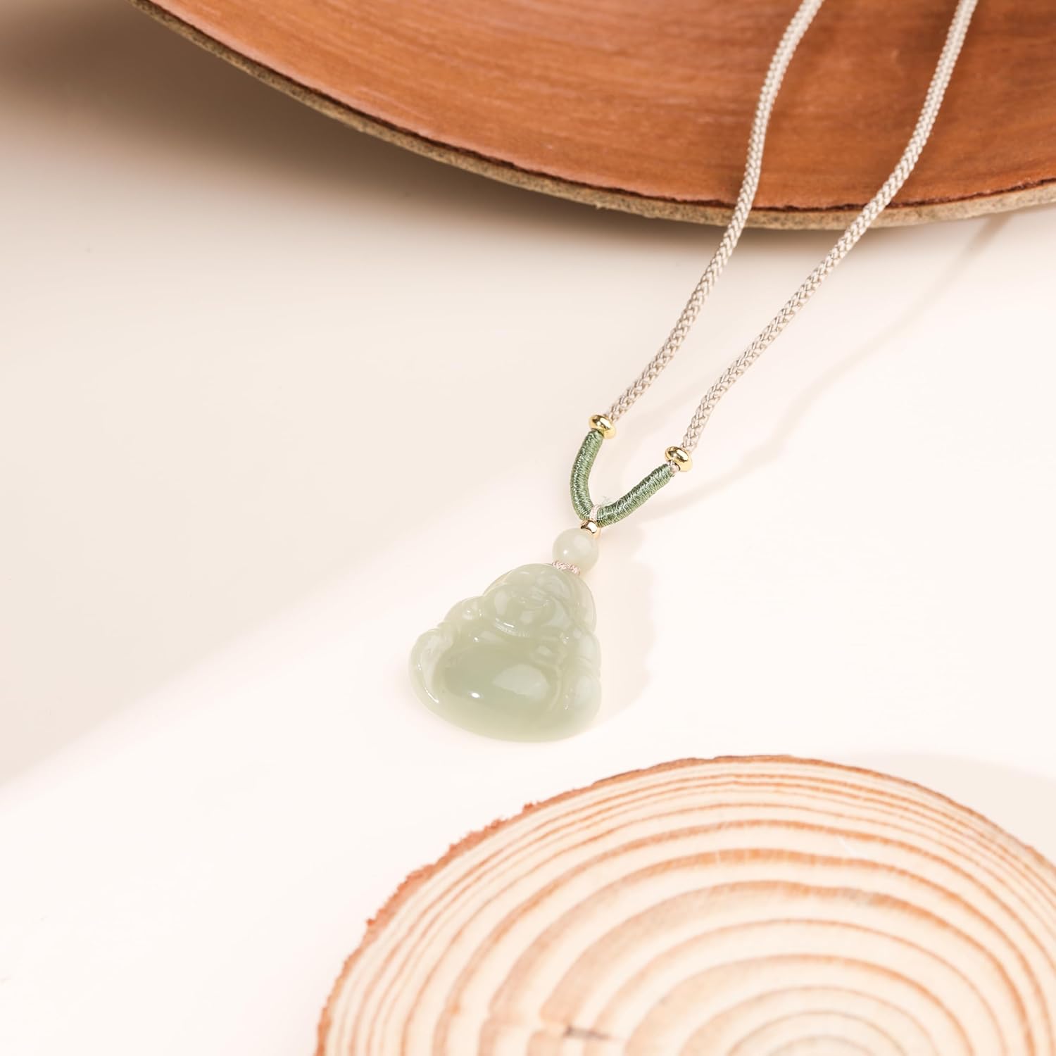 Natural Hetian Jade Happy Laughing Buddha Pendant Necklace for Women, Green Vintage Lucky Buddha Necklace Jewelry Gift Green Jade necklace Jewelry for Women Men