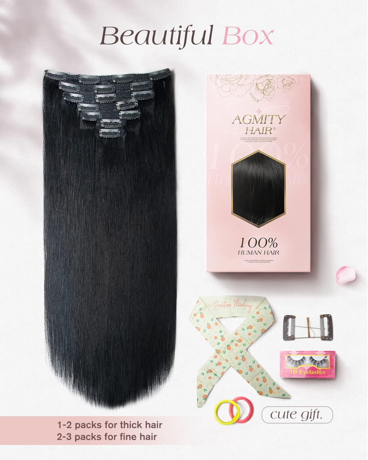 Clip in Extensions Echthaar Glatt 50 cm 7 Stück 120 g #1 Tiefschwarz Remy | Nahtlose Clip-in-Tressen für dünnes Haar, komfortabel für Büro, Urlaub und Fotoshooting