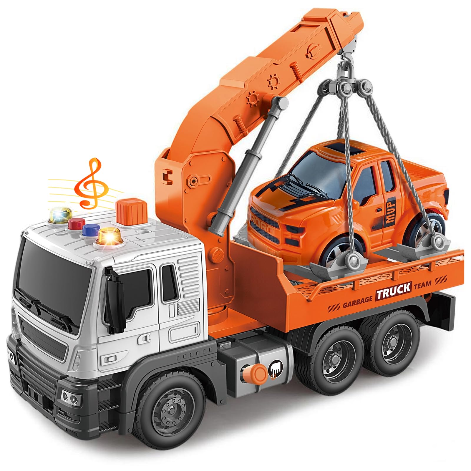 Scala 1:16 Carro Attrezzi Giocattolo,Grande Camion giocattolo,Carroattrezzi,Camion di Salvataggio,veicolo di Recupero con Luci e Suoni Funzione camion Giocattolo Regalo per Bambini 3 4Anni