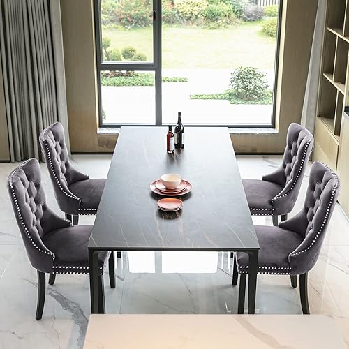 Miniatura 7 de Aoowow Juego de 2 sillas de comedor tapizadas de terciopelo, sillas laterales sin brazos con respaldo de ala, botones y patas de madera maciza para