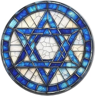 Israel Flag Blue Star Stained Glass Round Magnetic Fridge Magnets for Kitchen Durable with Enduring Magnetism