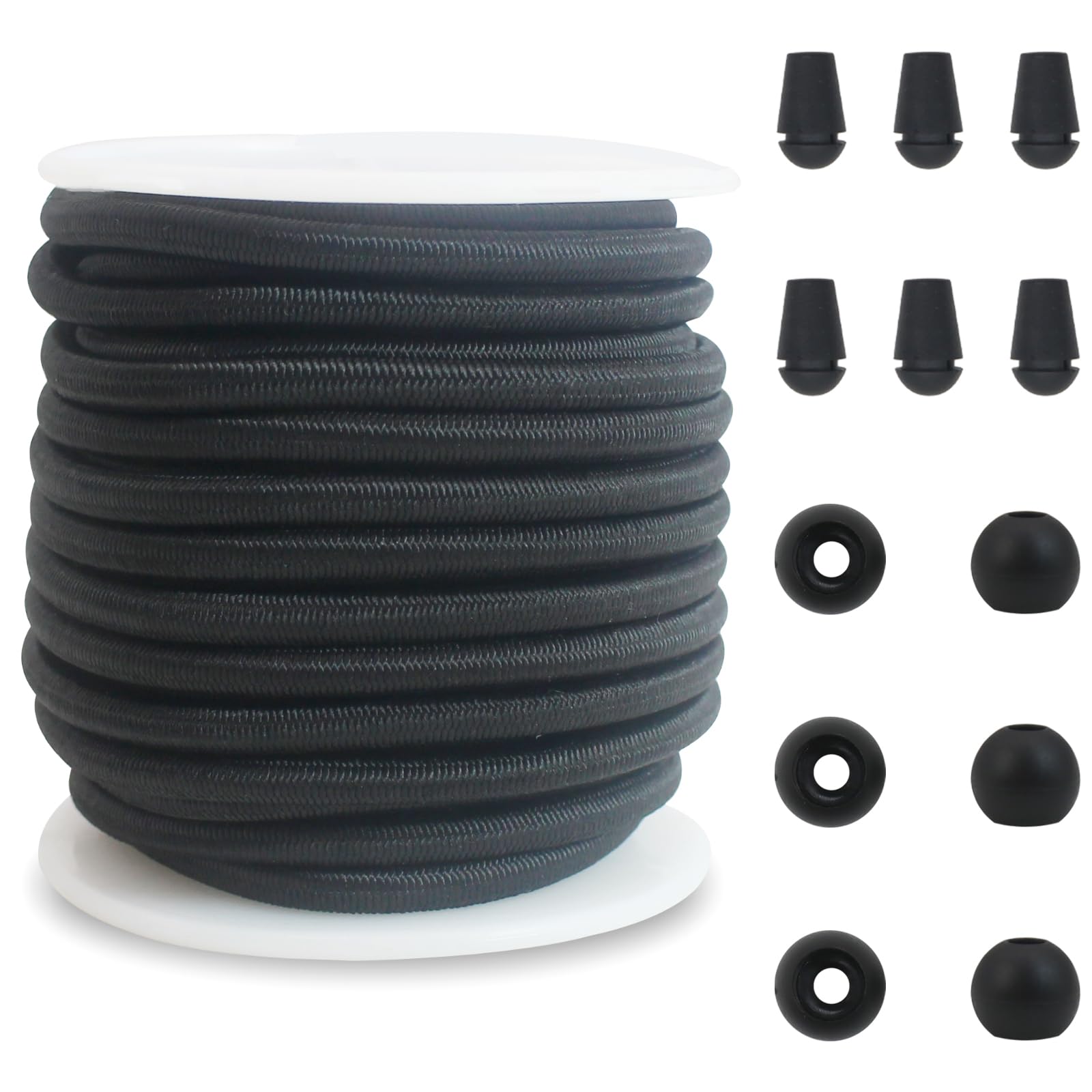 ZHFMLY 4mm Black Bungee Shock Cord 5/32 inch Thick Elastic String Rope 30ft Elastic Stretchy Cord with Nylon Sleeve and Heavy Strength for Boots,Bags,