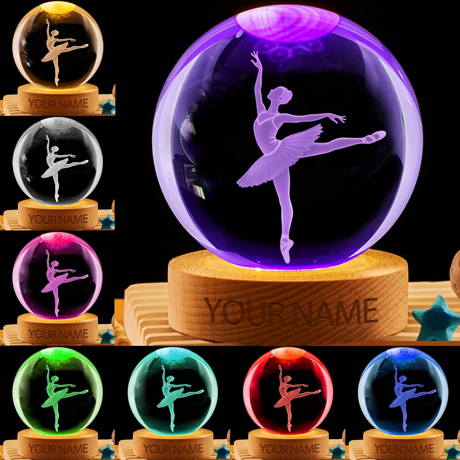Personalized Ballerina Crystal Ball Night Light, Custom Name Number Dancer Crystal Led Lamp, Ballet Party Decorations for Bedroom, Christmas Birthday Dance Gifts for Women Girls (Dancer)