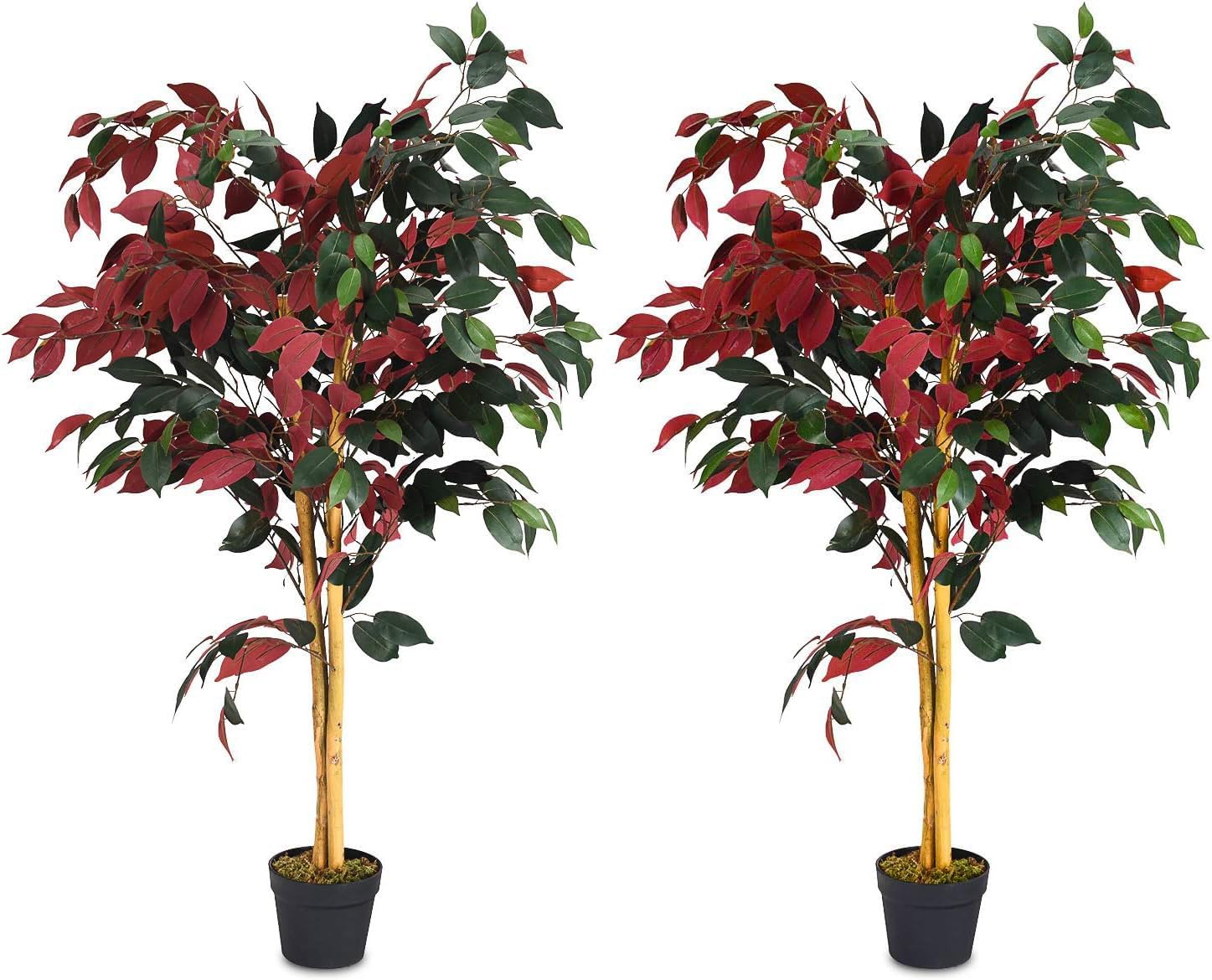SAFEPLUS 2 Pack 4ft Artificial Fake Ficus Tree for Indoor Outdoor Decorations