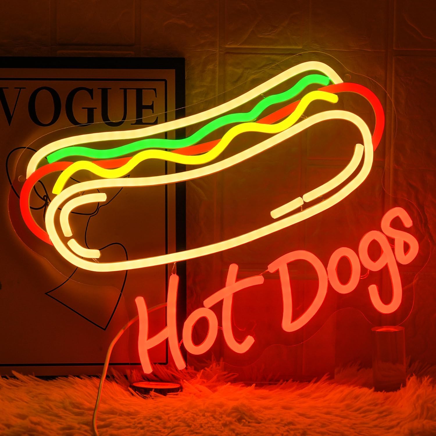 Hot Dog Neon Sign for Wall Decor Dimmable Neon Lights for Hot Dog Shop Decor Business Food LED Neon Signs for Fast Food Shops, Restaurant, Bar, Kitchen,Christmas Birthday Party