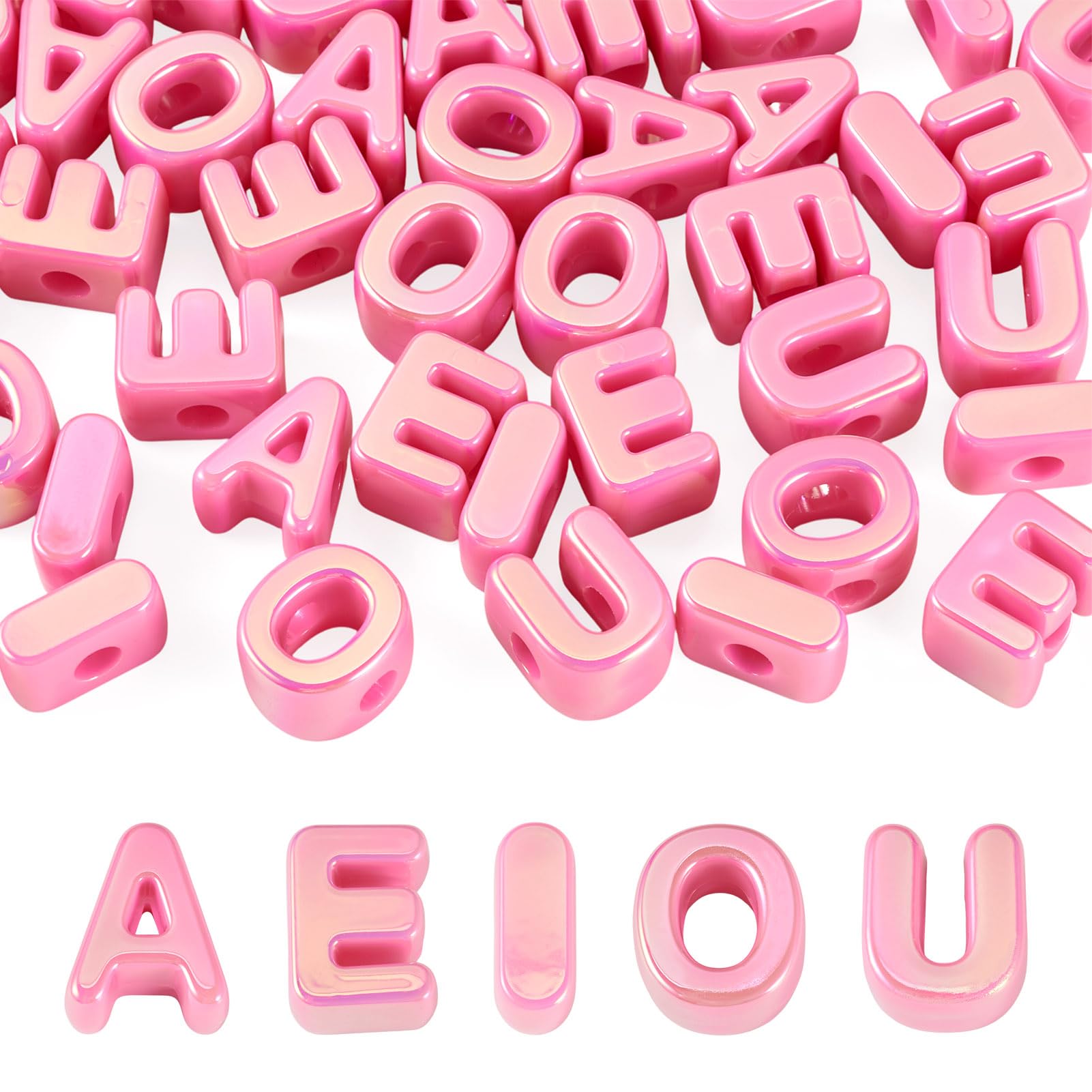 Craftora 50 Pcs Vowel Letter Beads Pink Large Hole Acrylic Alphabet Beads A/E/I/O/U Initial Bead for Friendship Bracelets Necklace Keychains Jewelry Making