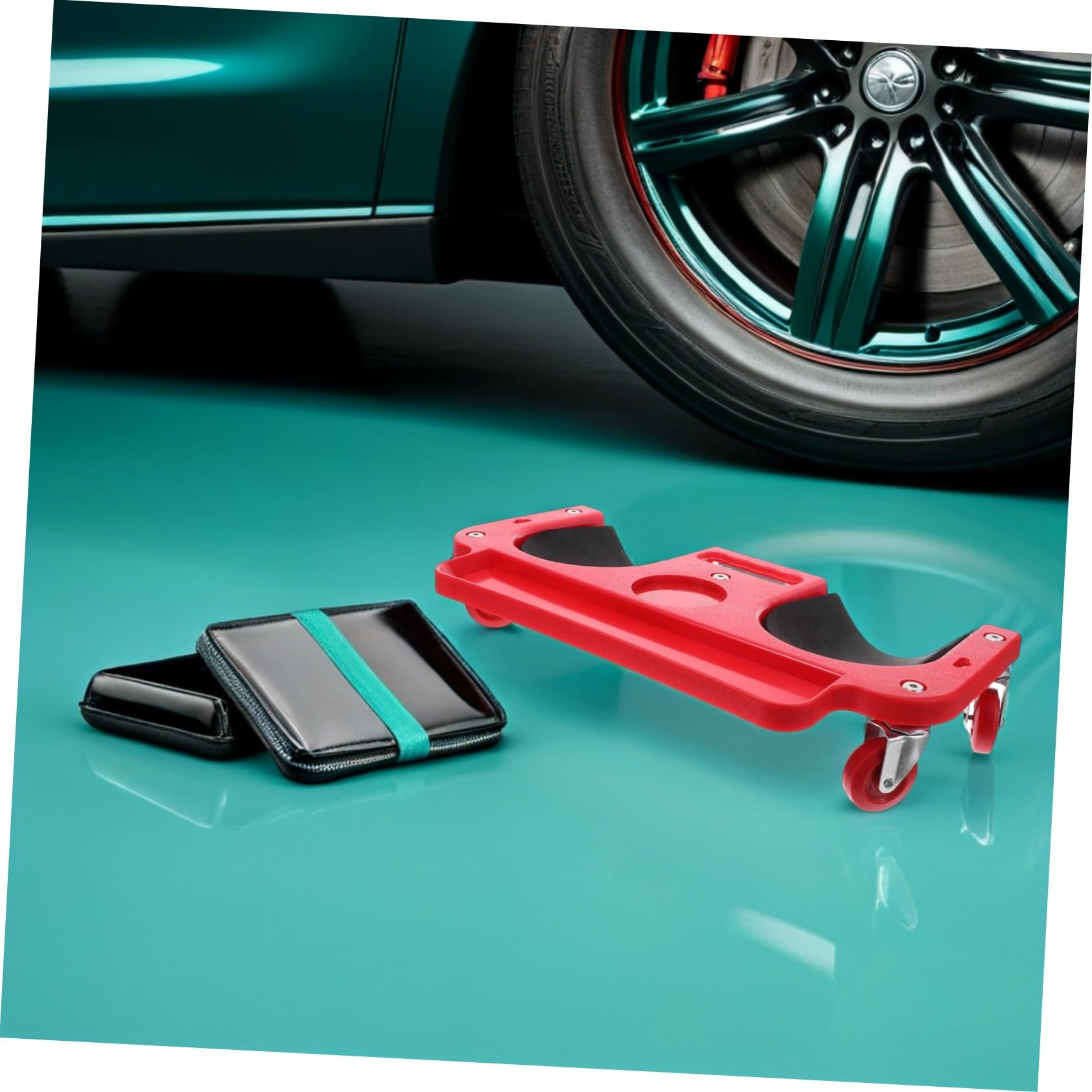 Rollbare Knieschoner für Autoreparaturen mit Pe Material in Rot | Faltbar und Tragbar, Stabile Stützkonstruktion, Rutschfestes Design, Flexibel Beweglich für Garage und Werkstatt