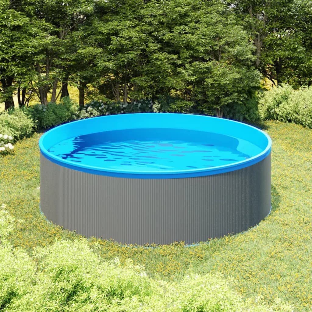 Piscina per bambini, 350 x 90 cm, grigio e blu, in acciaio e PVC, capacità 7200 l, piscina familiare, piscina da giardino, piscina con parete in acciaio, per estate, tempo libero