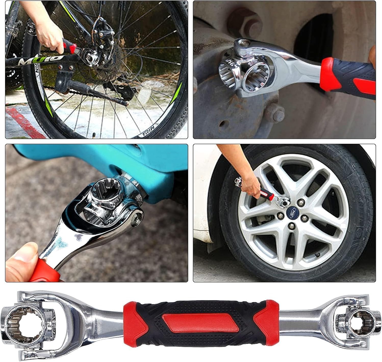 Multifunctional 52 and 1 wrench, ultra-strong stainless steel wrench tool, comfortable anti-slip rubber handle, 360-degree flexible rotating head, suitable for home, bicycle, and car repair tools.