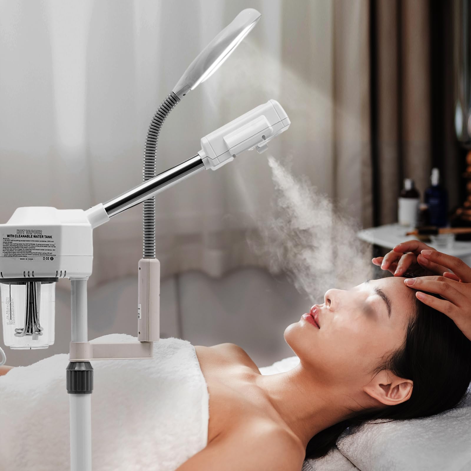 Vaporizzatore facciale 2 in 1 combinazione, vaporizzatore di ozono, salone, spa, lente d'ingrandimento, umidificatore con lente d'ingrandimento a LED, per clinica di bellezza, spa estetica medica