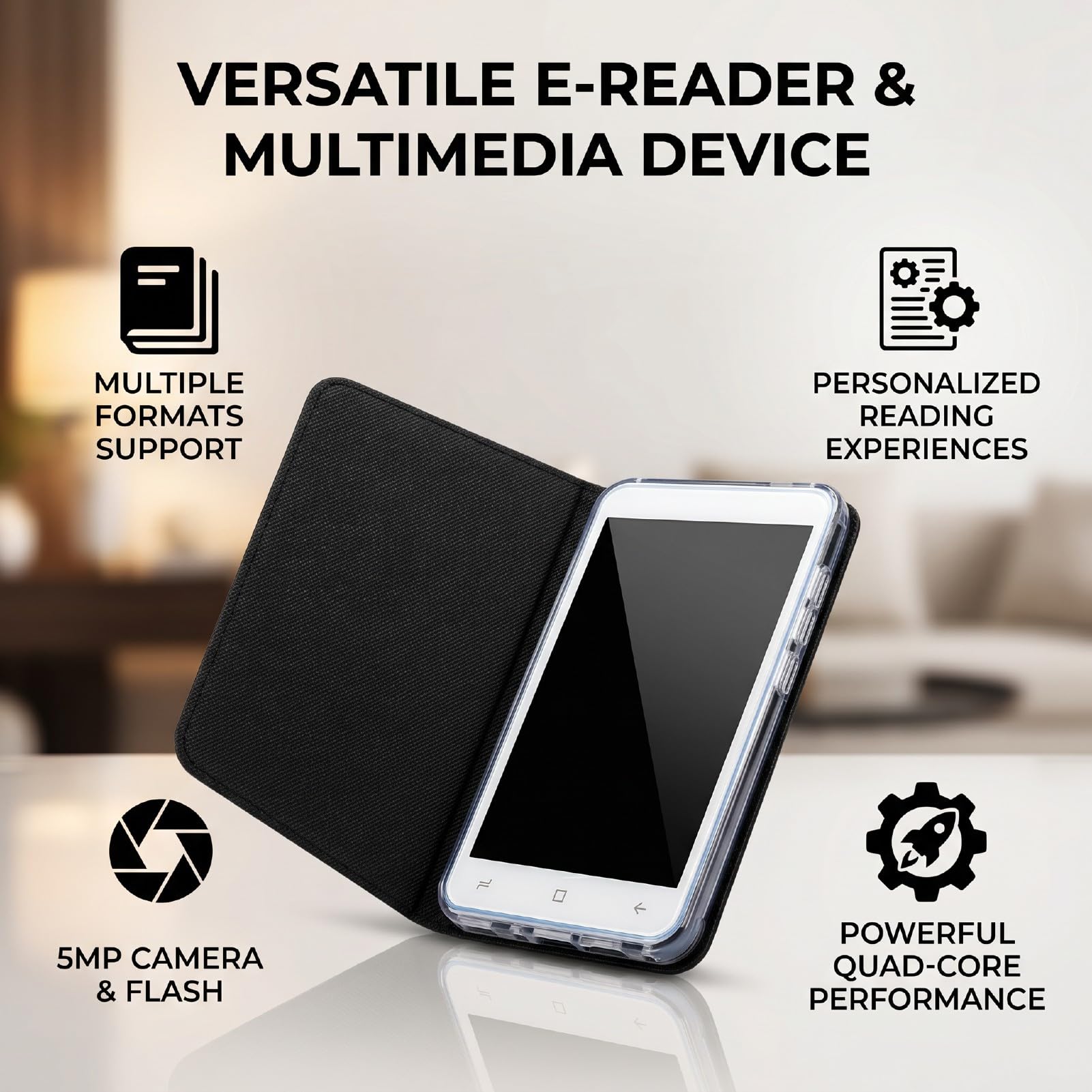 Fockety E Book Reader, 5 Zoll HD Touchscreen, 1G 8G, Tragbarer E Reader, Unterstützung für Android 5.1, Ultradünnes, Leichtes Ink eReader Gerät, Schnelleres Umblättern