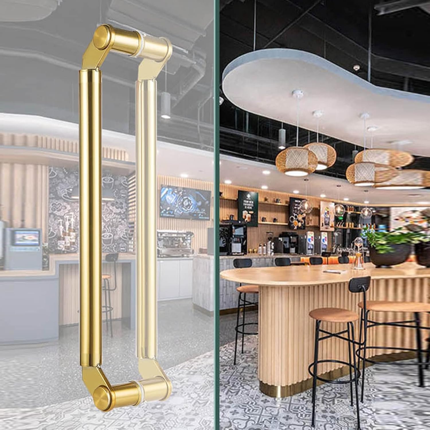 Door Handle Door Handles Stainless Steel Pull Push with Install Fitting, Commercial C-Shape Sliding Door Handle, Door Hardware Set for Gate Sheds Bar (Color : Gold, Size : 80cm/31.5" x 76cm)