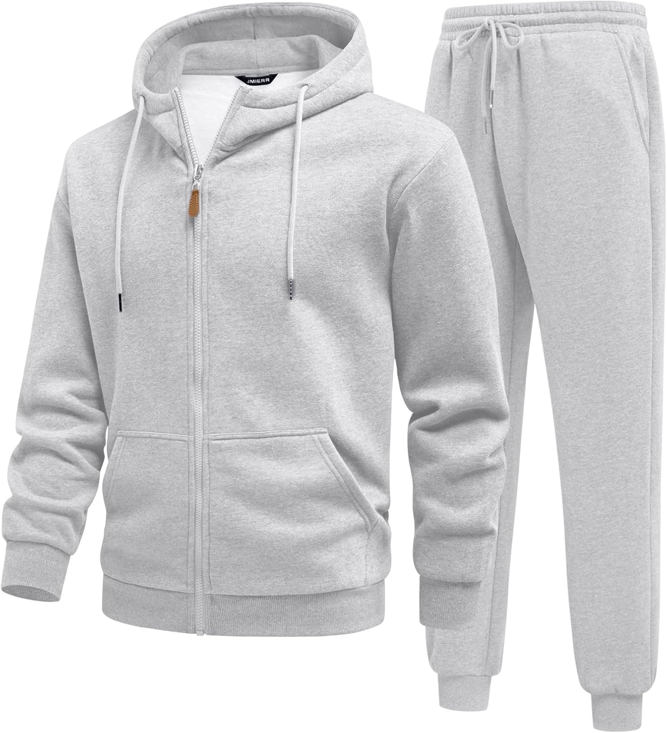 JMIERR Mens Hoodie Jogger Pants Set Fleece Lined Zip Up Two Piece Tracksuit | Fleece-lined warmth, full-zip hoodie, jogger pants set, kangaroo pocket, leather zipper pull, ribbed cuffs and hem