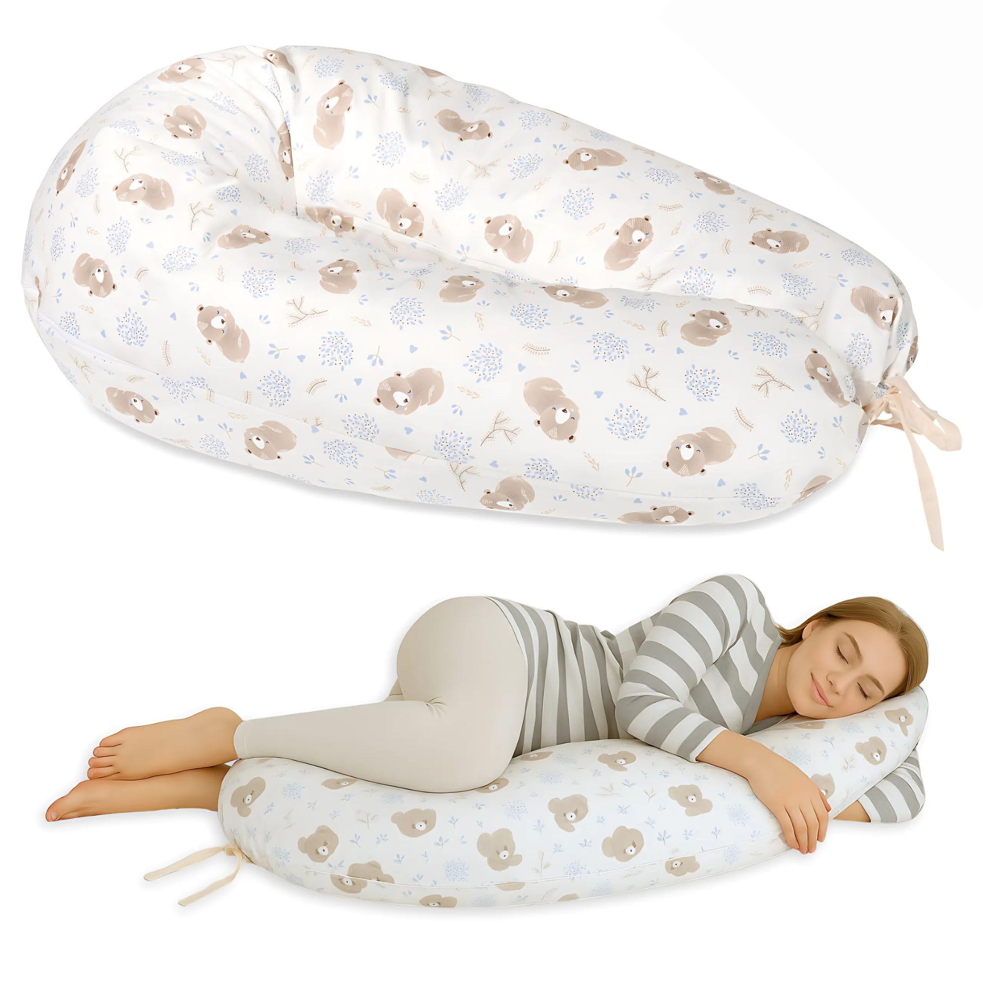 baby idea - Babysanity Cuscino Gravidanza per Dormire e Allattamento – Supporto per Neonato - Forma Ergonomica XXL - Federa Sfoderabile e Lavabile 100% Cotone – Made in Italy (Orsetto Azzurro)