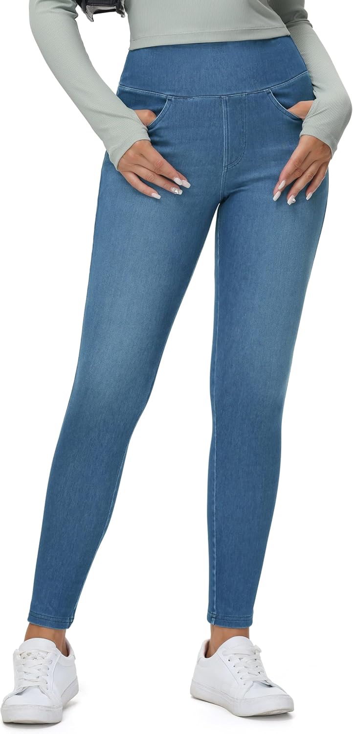 Dragon Fit Women's Stretchy Jeggings with Pockets High Waisted Skinny Jeans Pants Tummy Control Jean Leggings