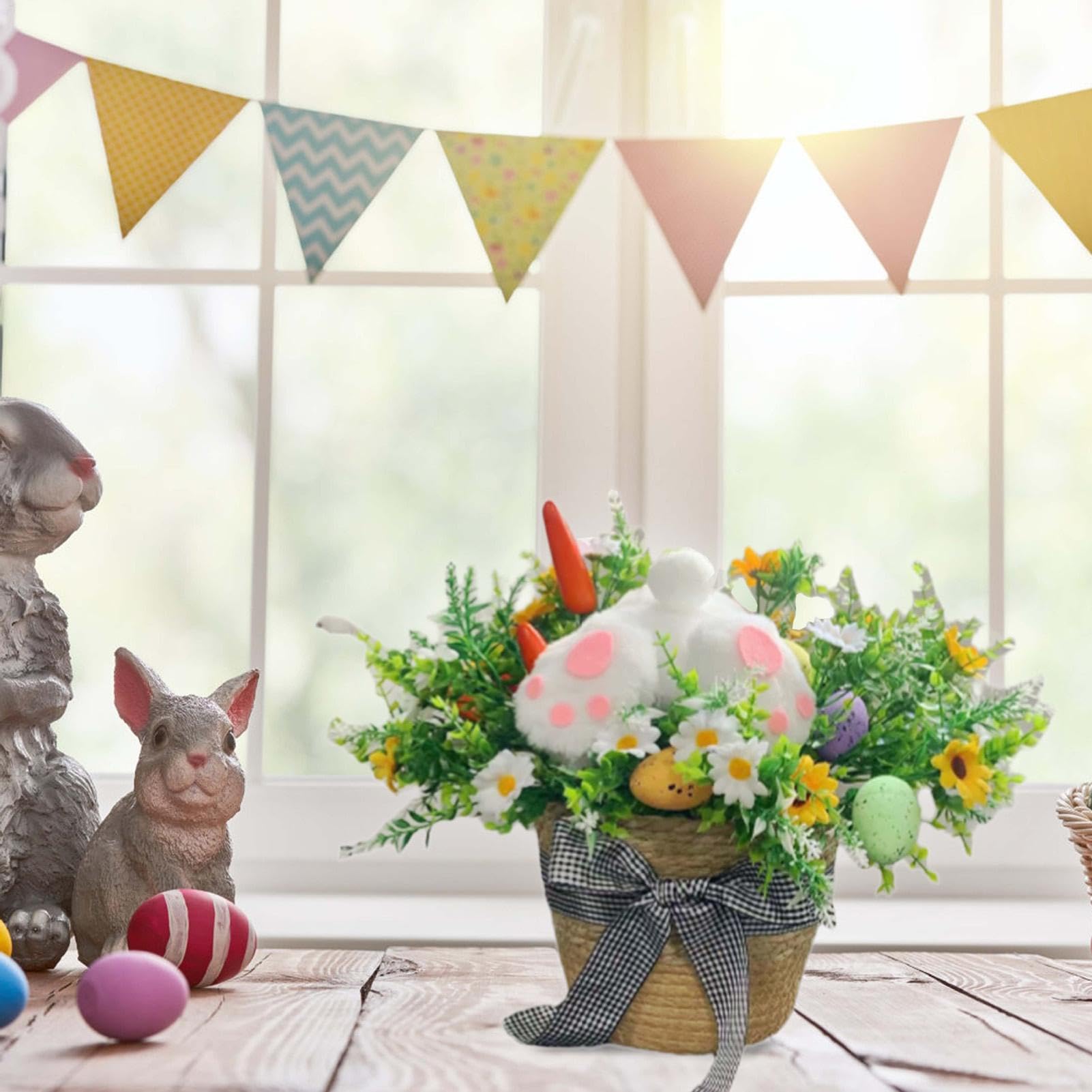 Decorazioni Pasquali da Tavolo con Vaso di Fiori e Uova Simpatico Coniglio | Centrotavola Pasquali Per Tavoli Per Compleanno Scuola Uffici Casa Scrivania E Desktop