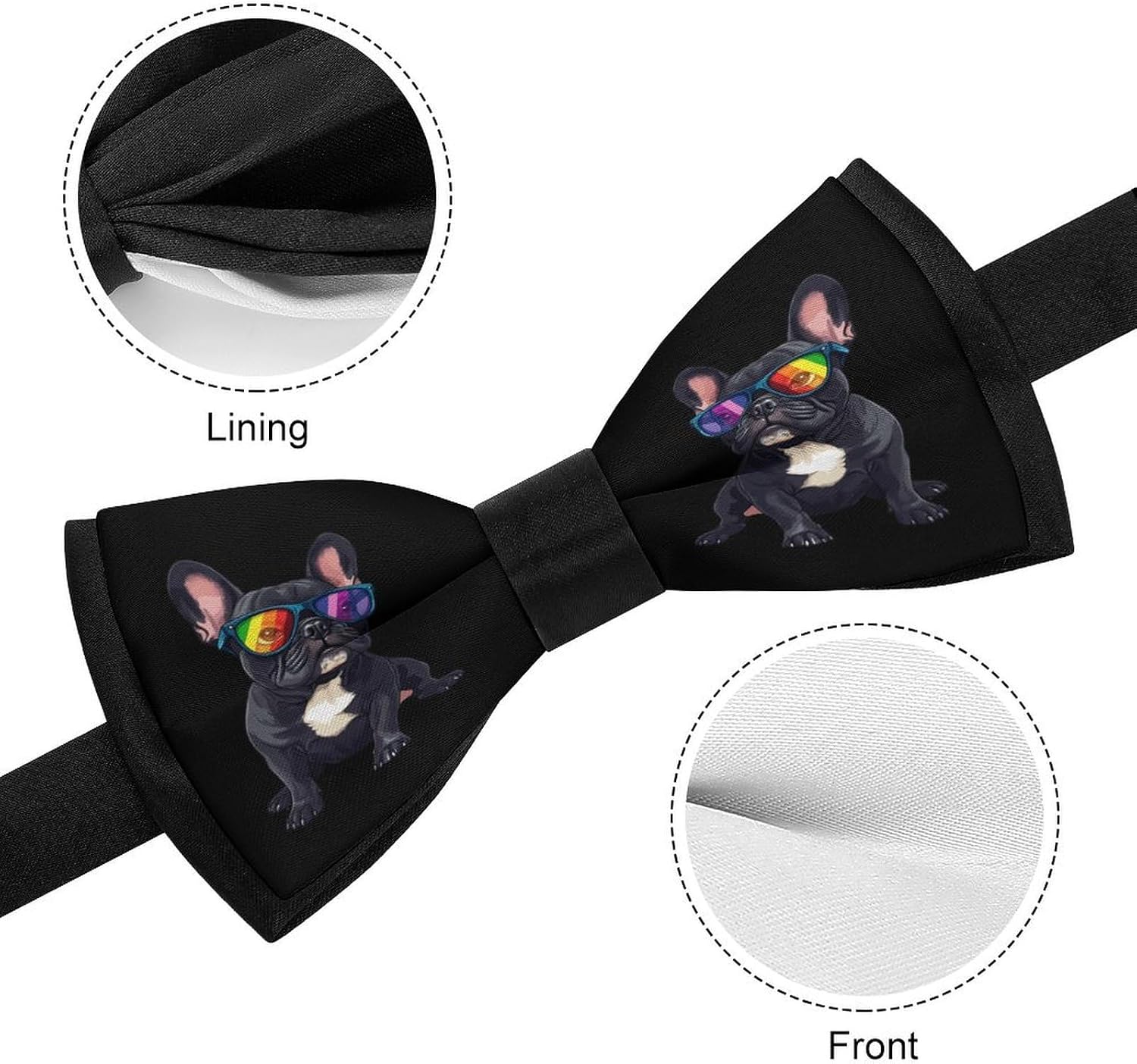 Colored Glasses French Bulldog Bow Ties for Men Fun Printed Pre Tied Adjustable Bowtie for Party Wedding