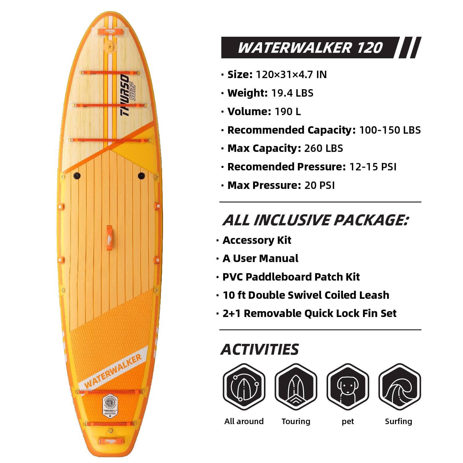 Amazon.com : THURSO SURF Waterwalker 120 10 ft Paddle Board