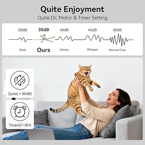 Miniatura 6 de cumilo Ventiladores de techo inteligentes para exteriores de 52 pulgadas, luces LED y control remoto, motor de CC silencioso, 6 velocidades,