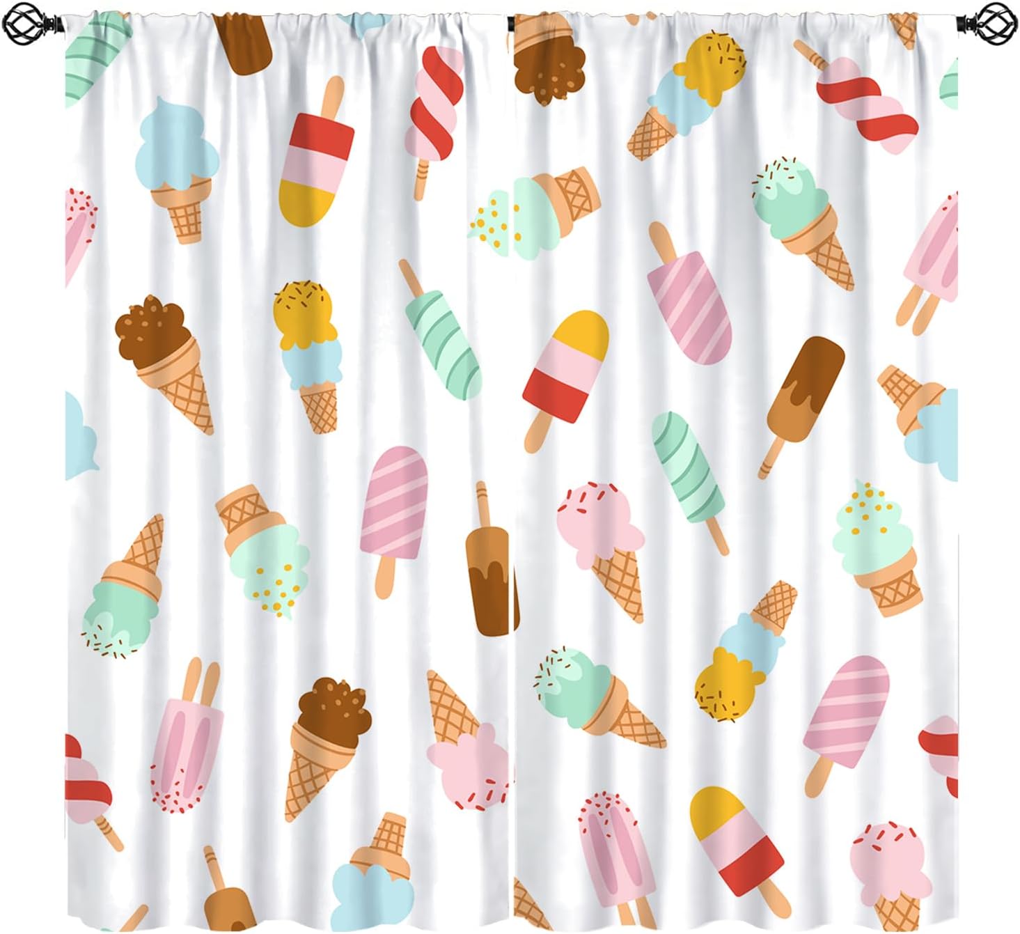 Candy Curtain for Kids Decor, Yummy Lollipop Candy Macaroon Cupcake and on Polka Dots Pattern Blackout Window Treatments, Rod Pocket Thermal Insulation Drapes for Bedroom Living Room, 42" W X 45" L