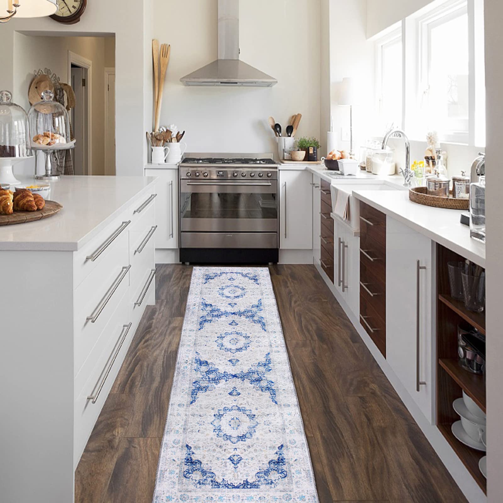 Hallway Runner Rug, 2' x 10' Non Slip Runners Rug with Rubber Backing, Machine Washable Boho Vintage Rugs for Kitchen Bedroom Entryway Accent Area Carpet Runner 2x10 Ft