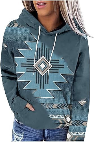 Ropa nativa americana para mujer, sudaderas vintage azteca occidental, estilo étnico, estampado geométrico, sudadera de manga larga